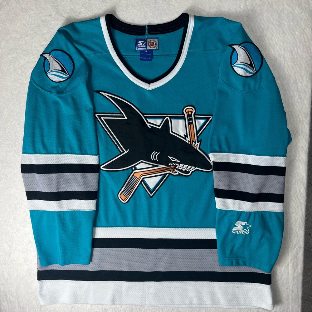 Vintage Starter San Jose Sharks Hockey Jersey Sz XL NHL Home Blue Blank 90s